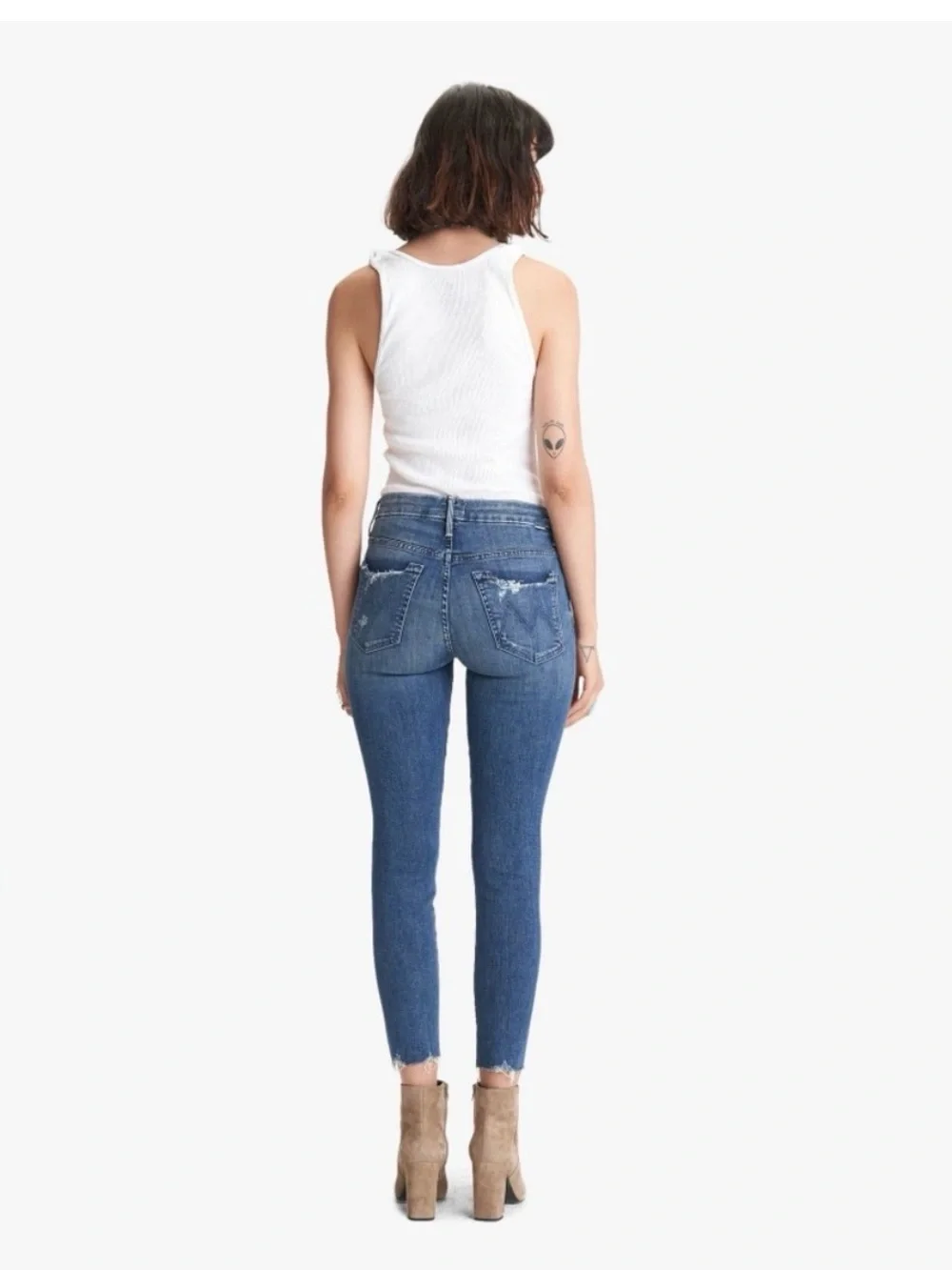 Mother High Waisted Looker Ankle Fray Jeans 26 Skinny Distressed Minimal Chic
